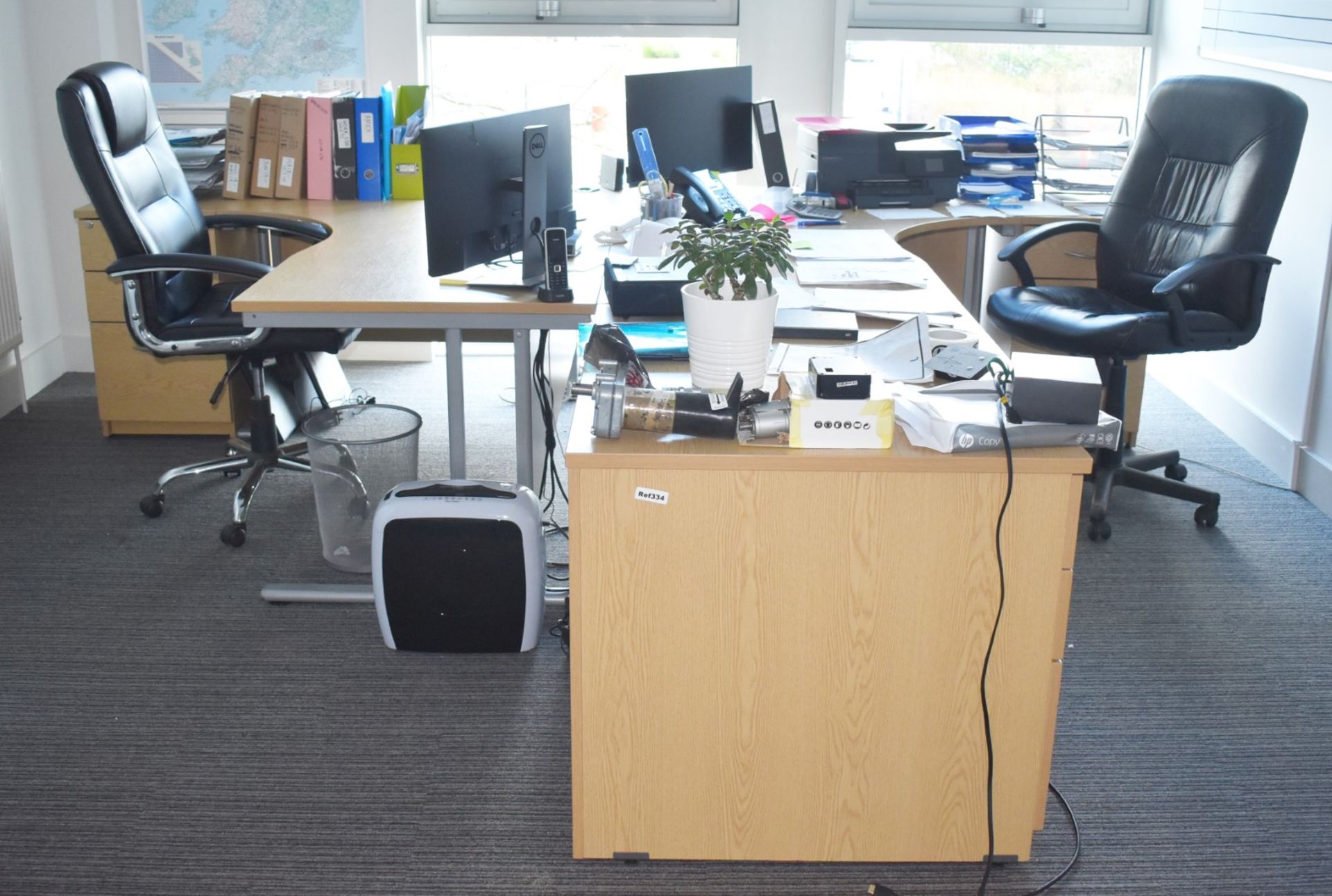 1 x Collection of Office Furniture - Includes 2 x Office Desks, 2 x Executive Leather Swivel Chairs,