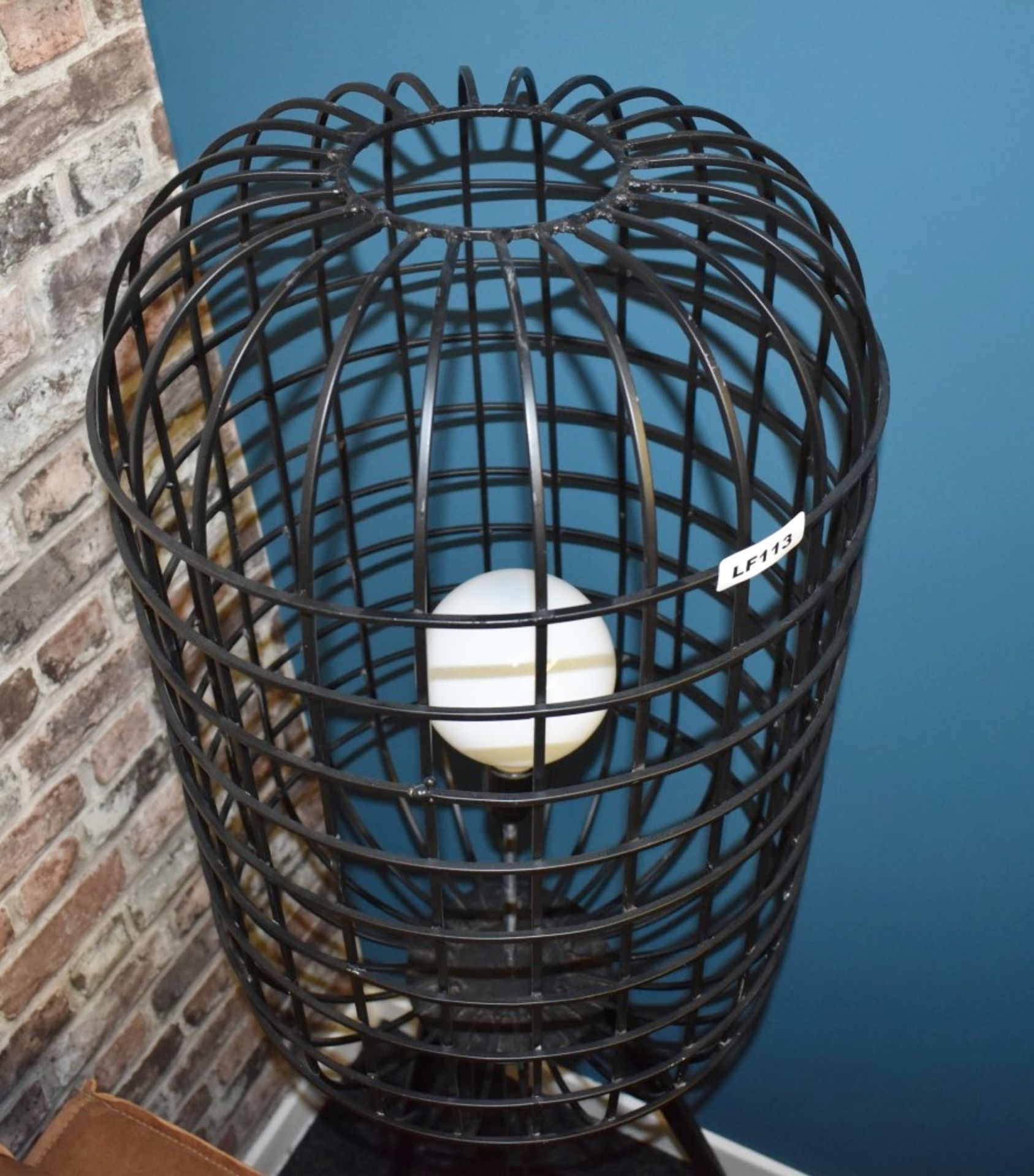 1 x Industrial Designed Cage Floor Lamp With Distressed Finish, Tripod Stand, and Inline On/Off - Image 7 of 8