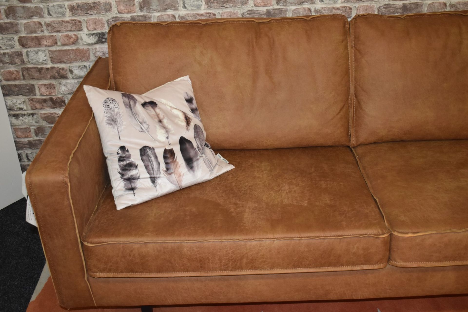 1 x Rodeo Two Seater Tan Leather Sofa With Kilburn & Scott Feather Cushions - Image 9 of 13
