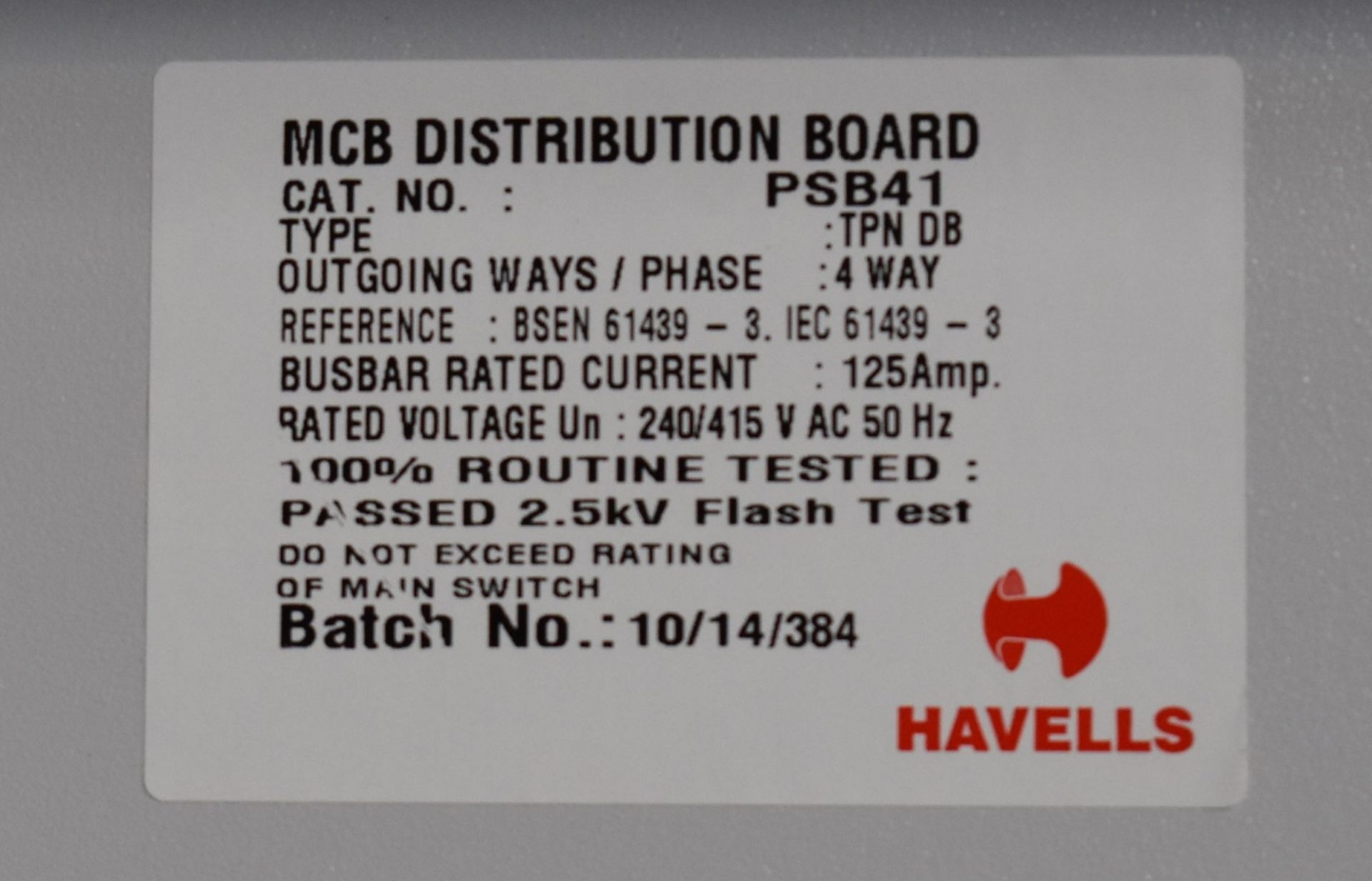 1 x Havells Powersafe B Type 4 Way TPN Distribution Board With 3 x Isolation Switches - Type - PSB41 - Image 4 of 4