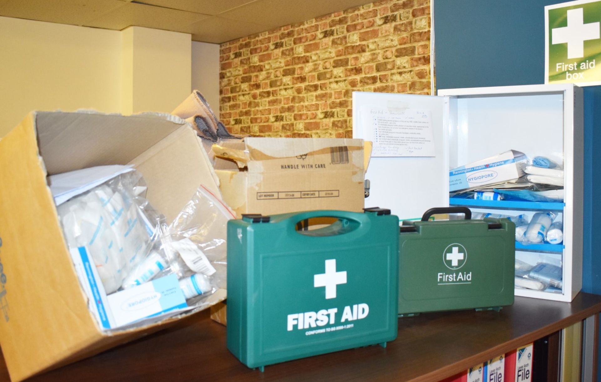 1 x Assorted Collection of First Aid Equipment - Includes Metal Cabinet With Contents and More!