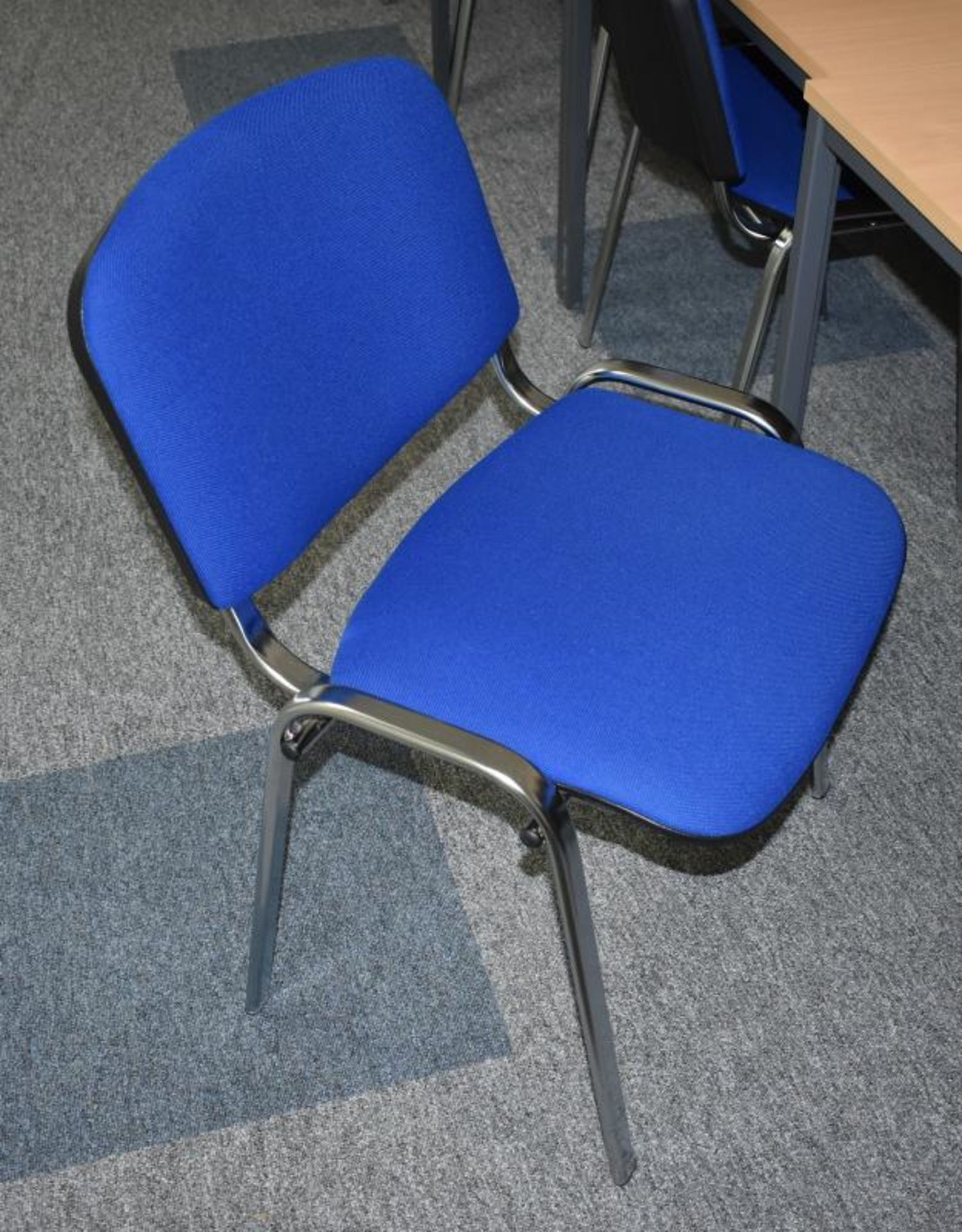 10 x Stackable Office Chairs Upholsted in Blue Fabric - CL490 - Location: Putney, London, SW15