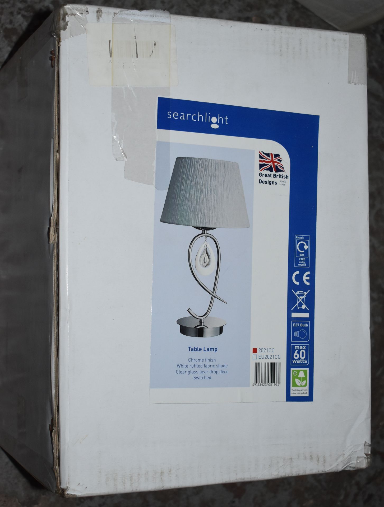 1 x Searchlight Angelique Table Lamp With Chrome Finish, White Ruffled Fabric Shade and Clear - Image 2 of 2