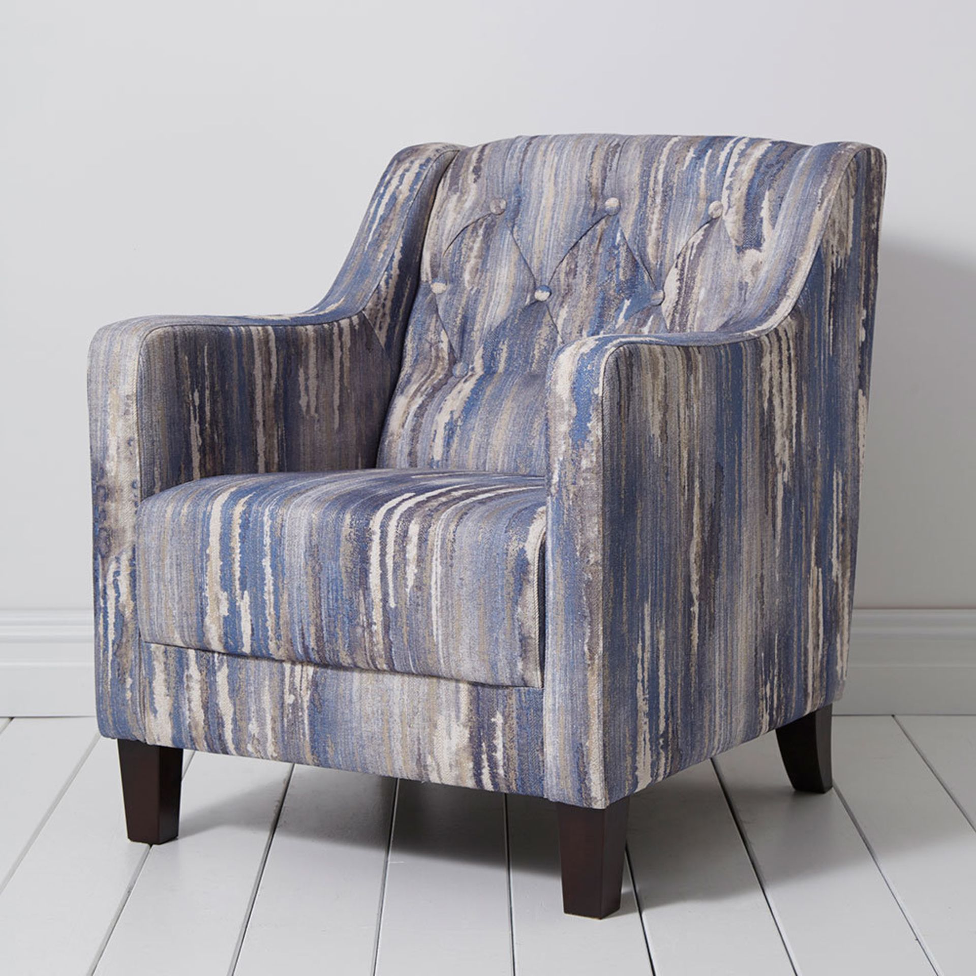 1 x Hampton Armchair by Clarke & Clarke - Latour Indigo Woven Fabric and Dark Wooden Legs - RRP £699