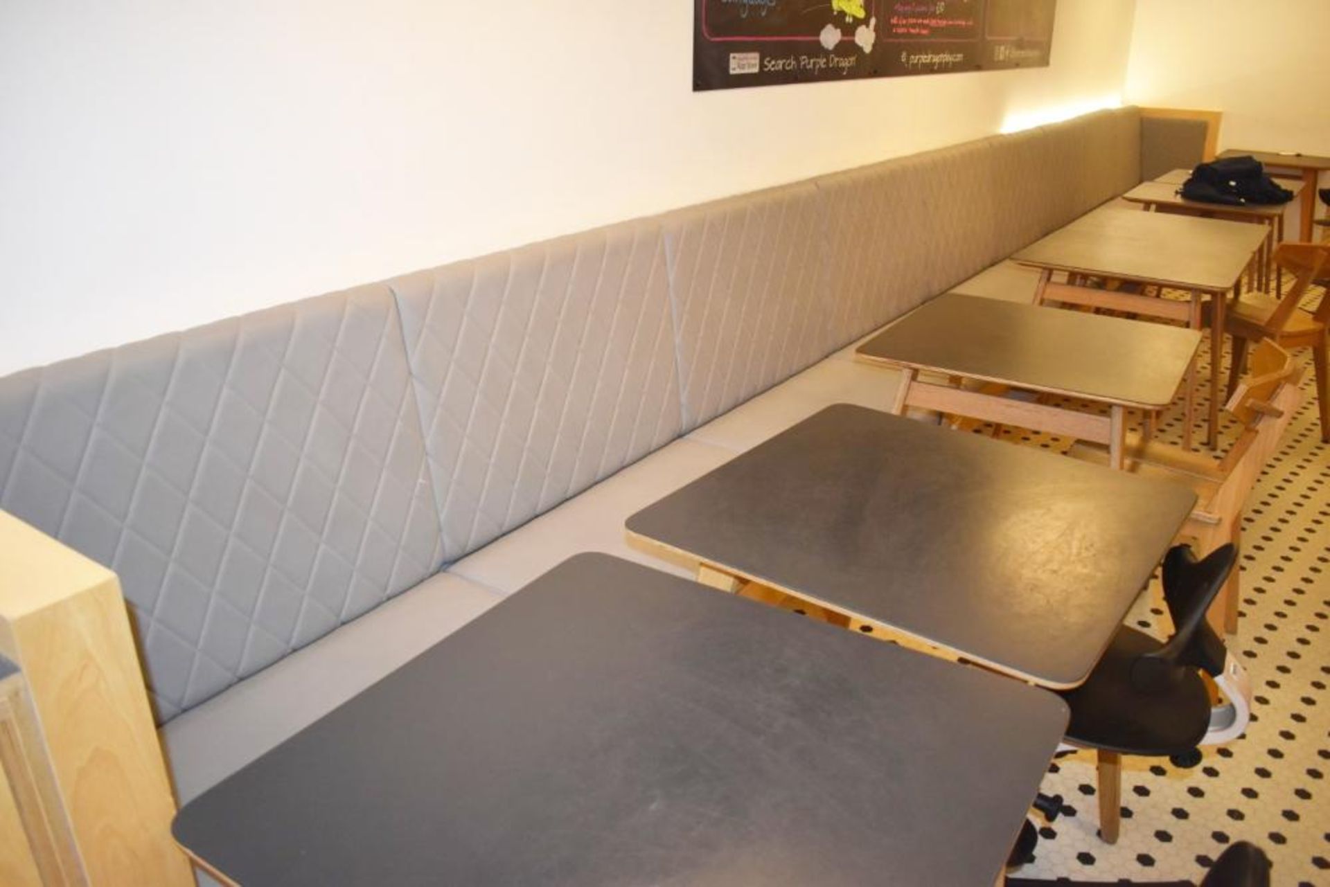 1 x Seating Banquette With Diamond Faux Leather Design Upholstery in Grey - Approx 25ft in - Image 2 of 5