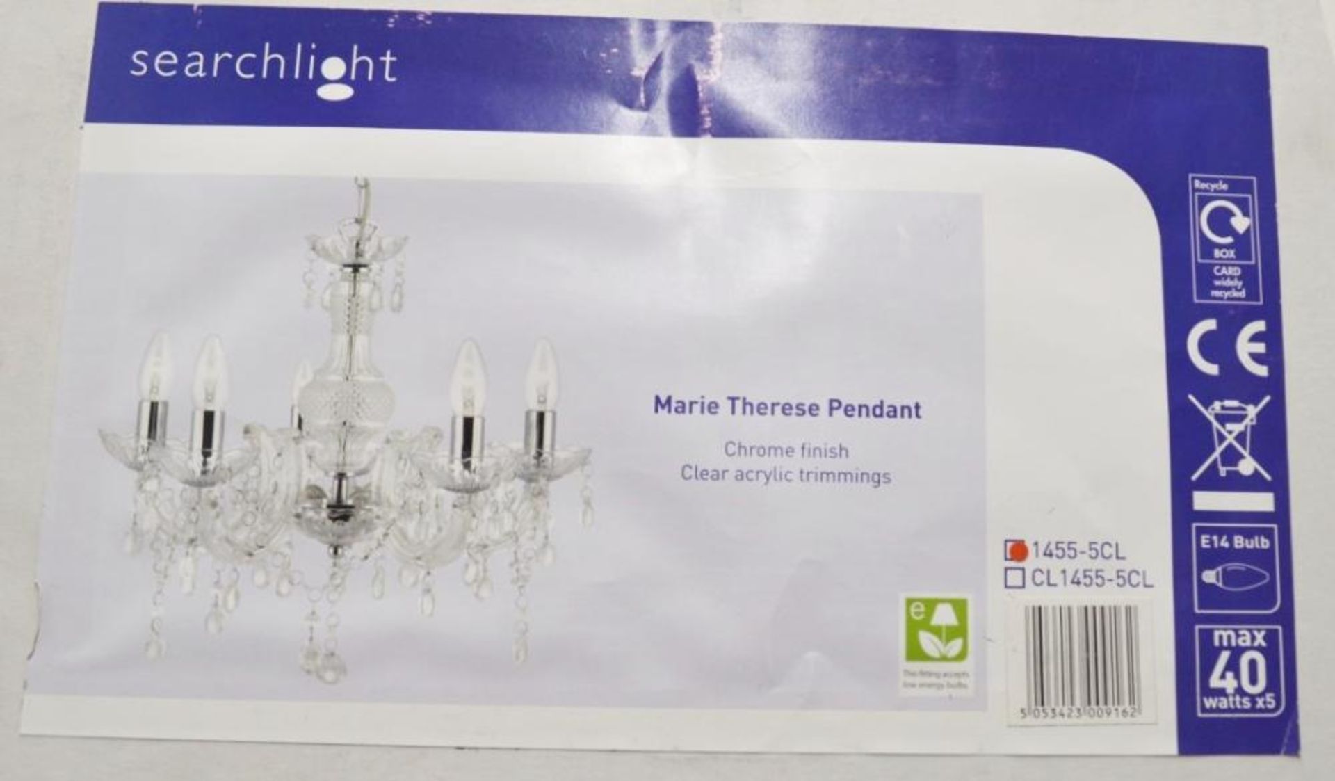 1 x MARIE THERESE Clear 5-Light Chandelier With Clear Acrylic Drops - Product Code 1455-5CL - New Bo - Image 3 of 4