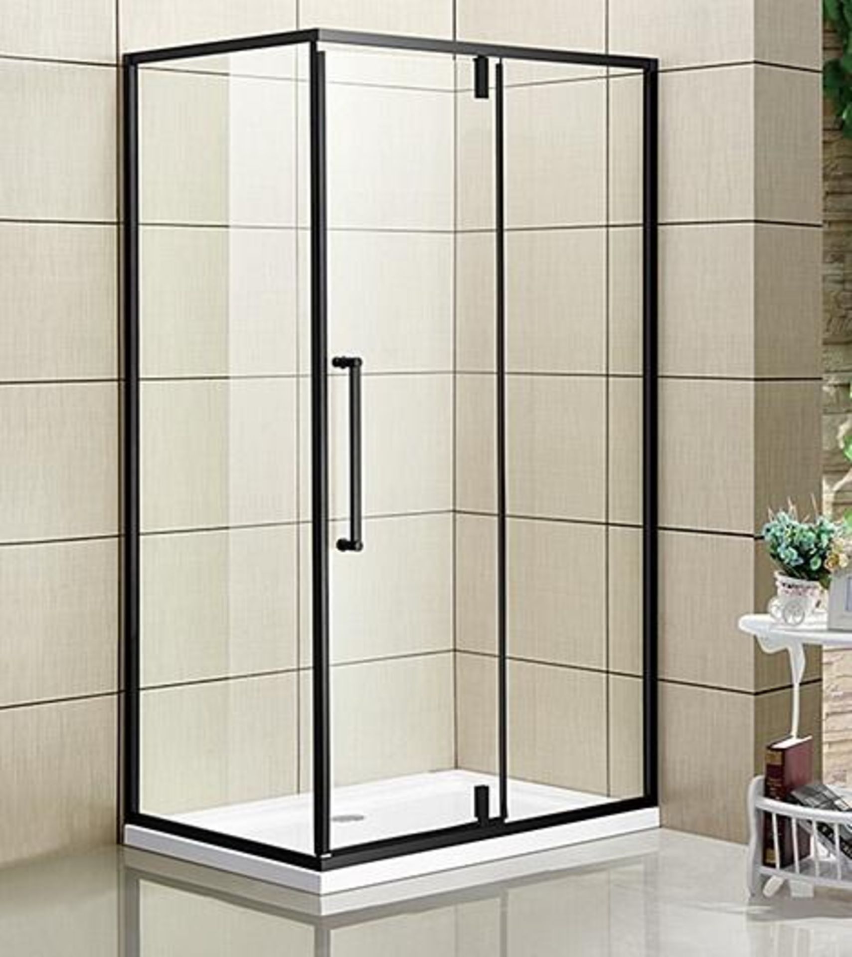 1 x Premium Quality Straight Shower Enclosure With Hinged Door - Frame Colour: Matt Black - Dimensio