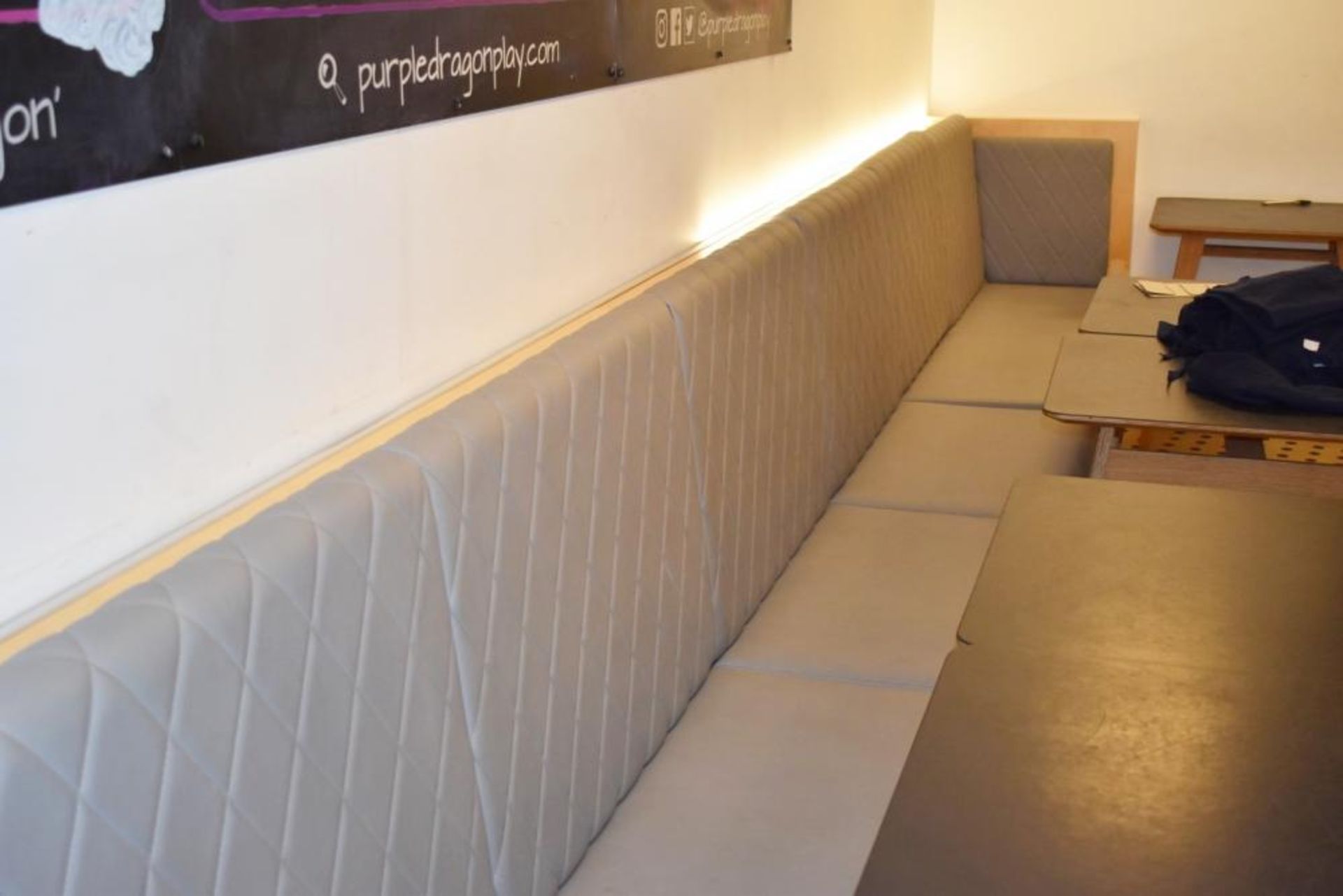 1 x Seating Banquette With Diamond Faux Leather Design Upholstery in Grey - Approx 25ft in - Image 3 of 5