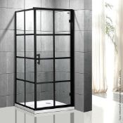 1 x Premium Quality Black Profile Shower Enclosure With Hinged Door - Dimensions: 90x90x195cm - Bran