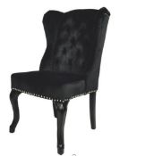 6 x HOUSE OF SPARKLES Luxury Wing Back Dining Chairs Richly Upholstered In BLACK Velvet - Brand