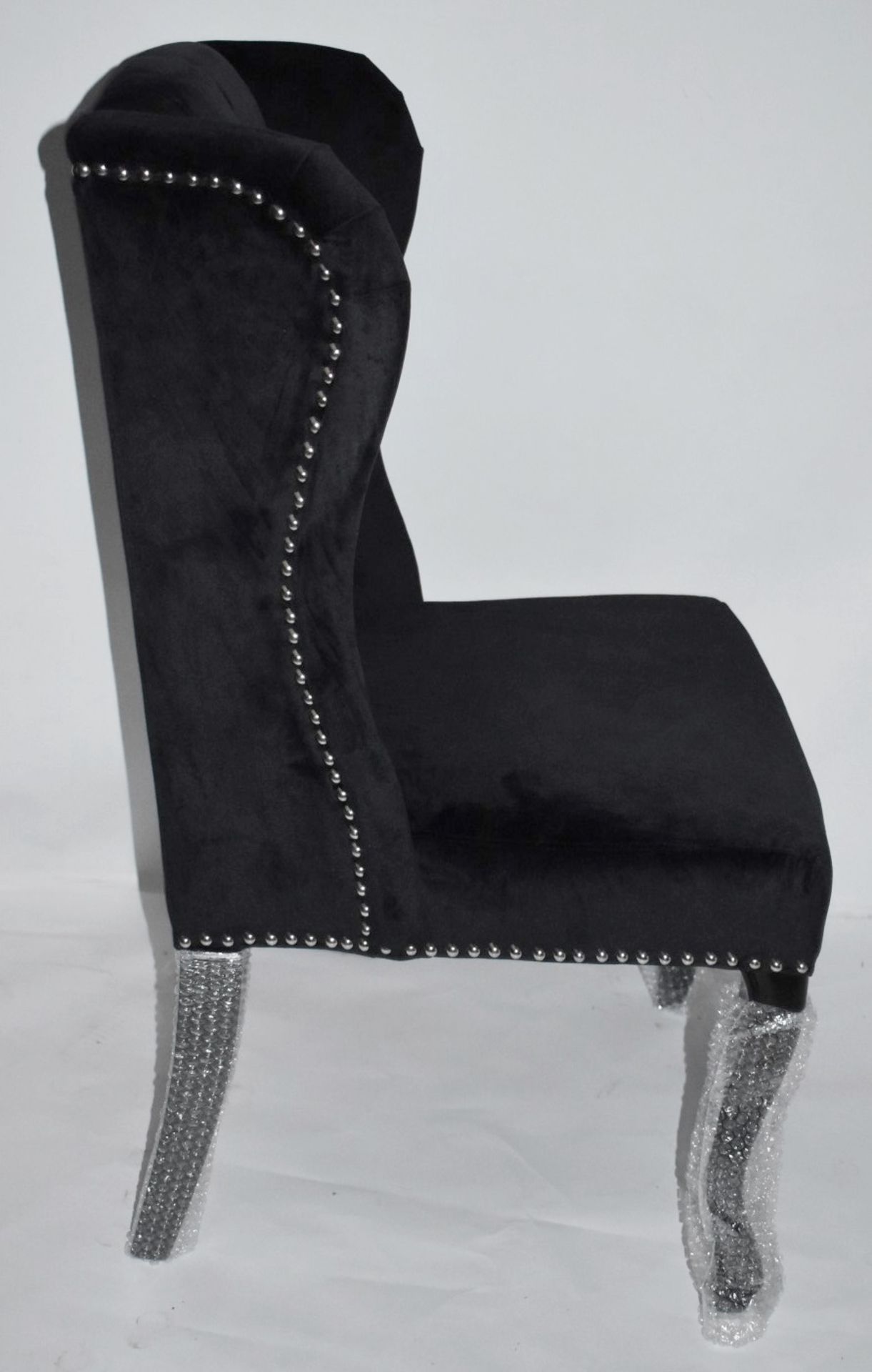 6 x HOUSE OF SPARKLES Luxury Wing Back Dining Chairs Richly Upholstered In BLACK Velvet - Brand - Image 4 of 11