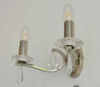 1 x Royale Satin Silver Metal Wall Light Fitting With Hexagonal Glass Sconces - Ex Display Stock - C