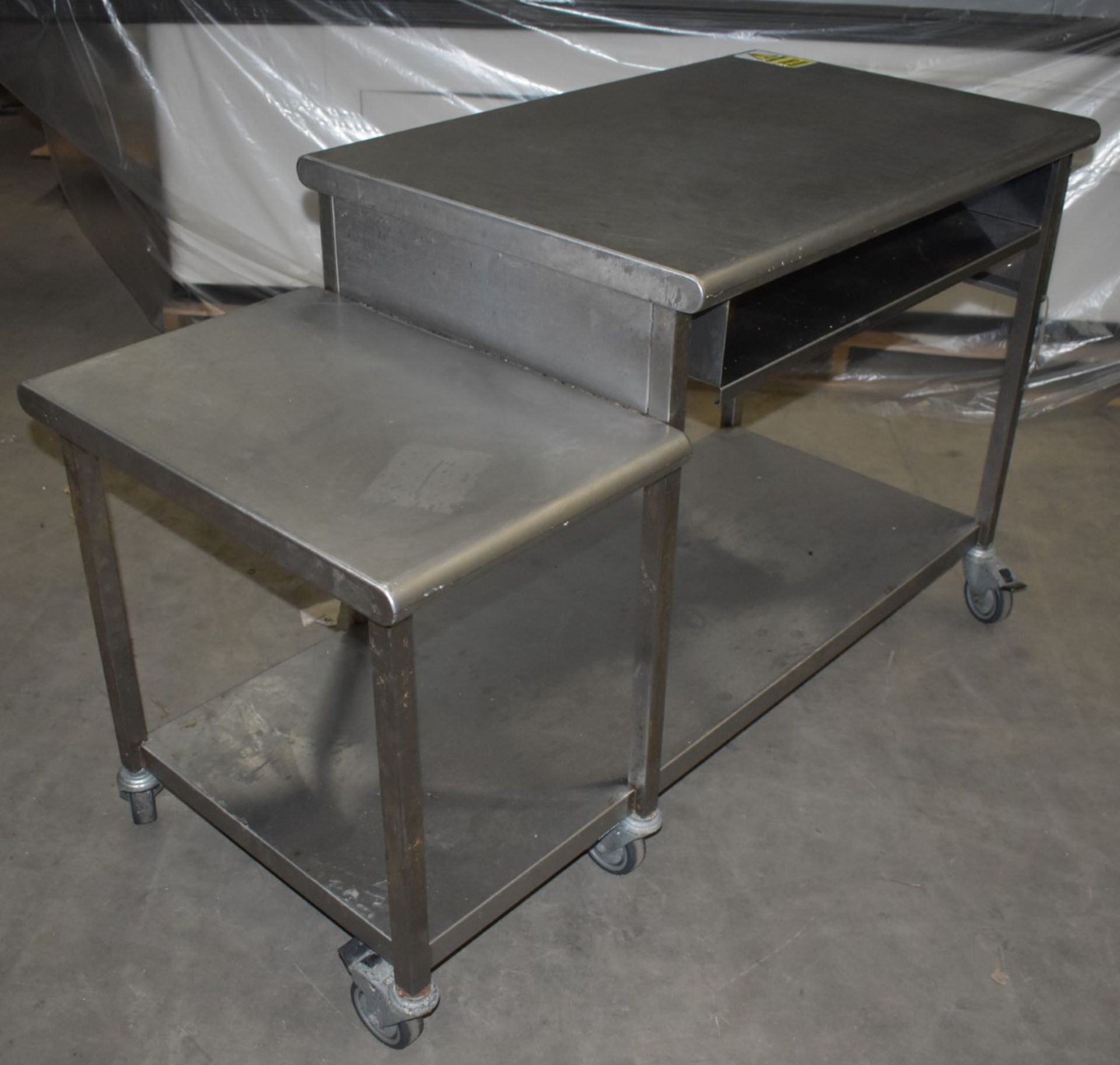 1 x Stainless Steel Mobile Prep Table With Undershelf, Undershelf and Side Table - H88 x W144 x - Image 2 of 5