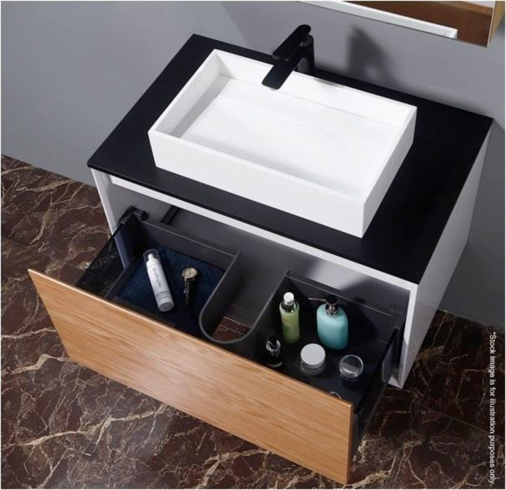 1 x Quartz Stone Topped Wall Hung Bathroom Vanity Unit With A Stone Resin Basin And Soft Close Draw - Image 2 of 2