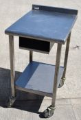 1 x Stainless Steel Prep Table With Upstand, Undershelves and Castor Wheels - CL282 - Ref MB209