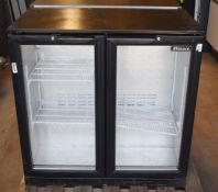 1 x Blizzard BZ-BAR2 Two Door Glass Fronted Bottle Fridge in Black - Dimensions H90 x W90 x D50