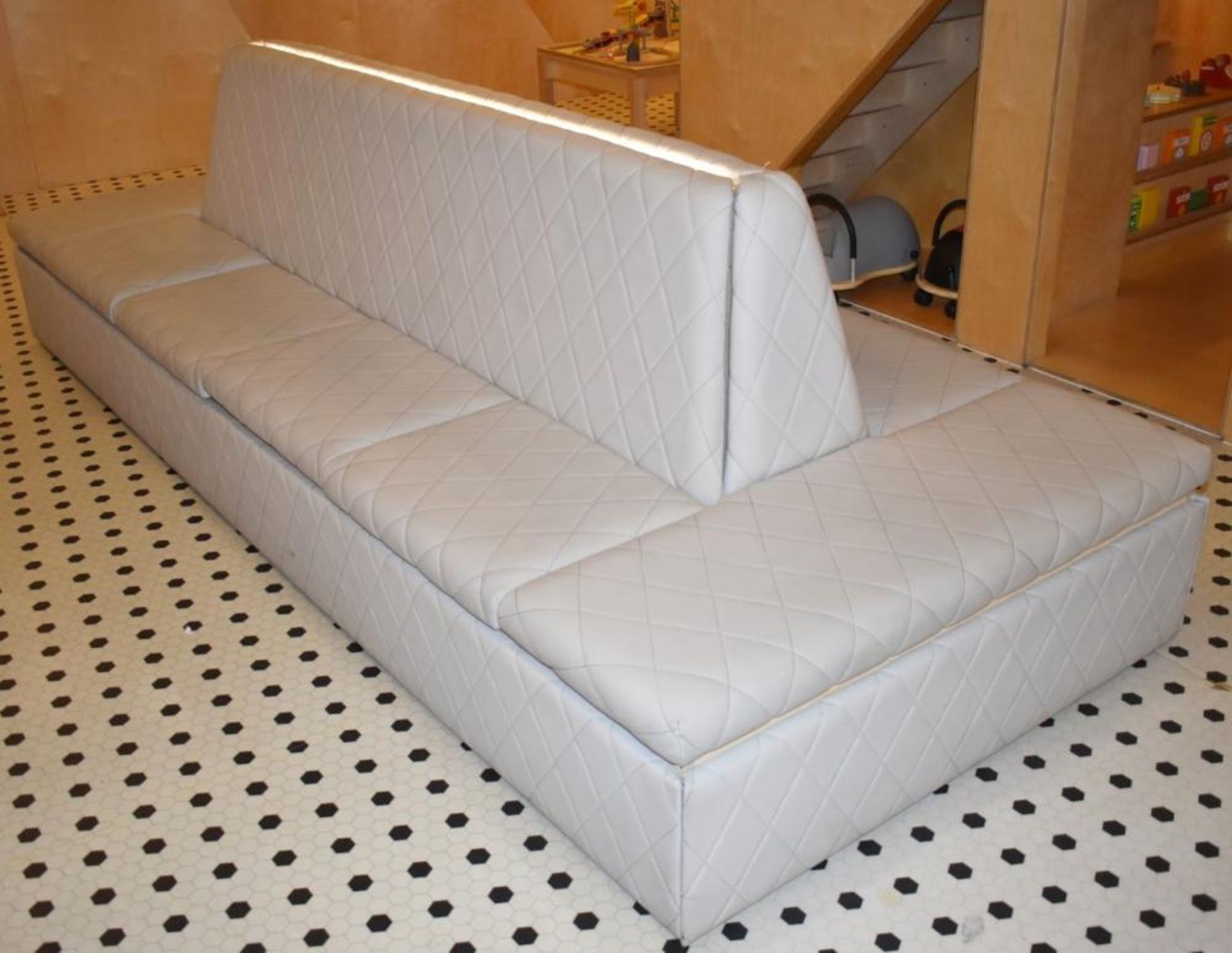 1 x Central Seating Banquette in a Contemporary Diamond Faux Grey Leather - Quality Build With Under