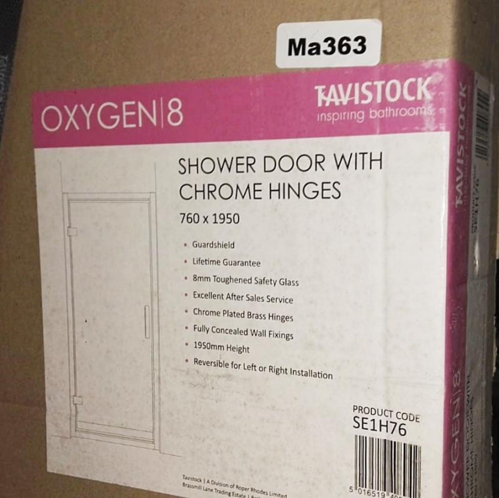 1 x Tavistock 'OXYGEN 8' Shower Door With Chrome Hidges - Dimensions: 760 x 1950mm - Ref: ma363 - Un - Image 2 of 2