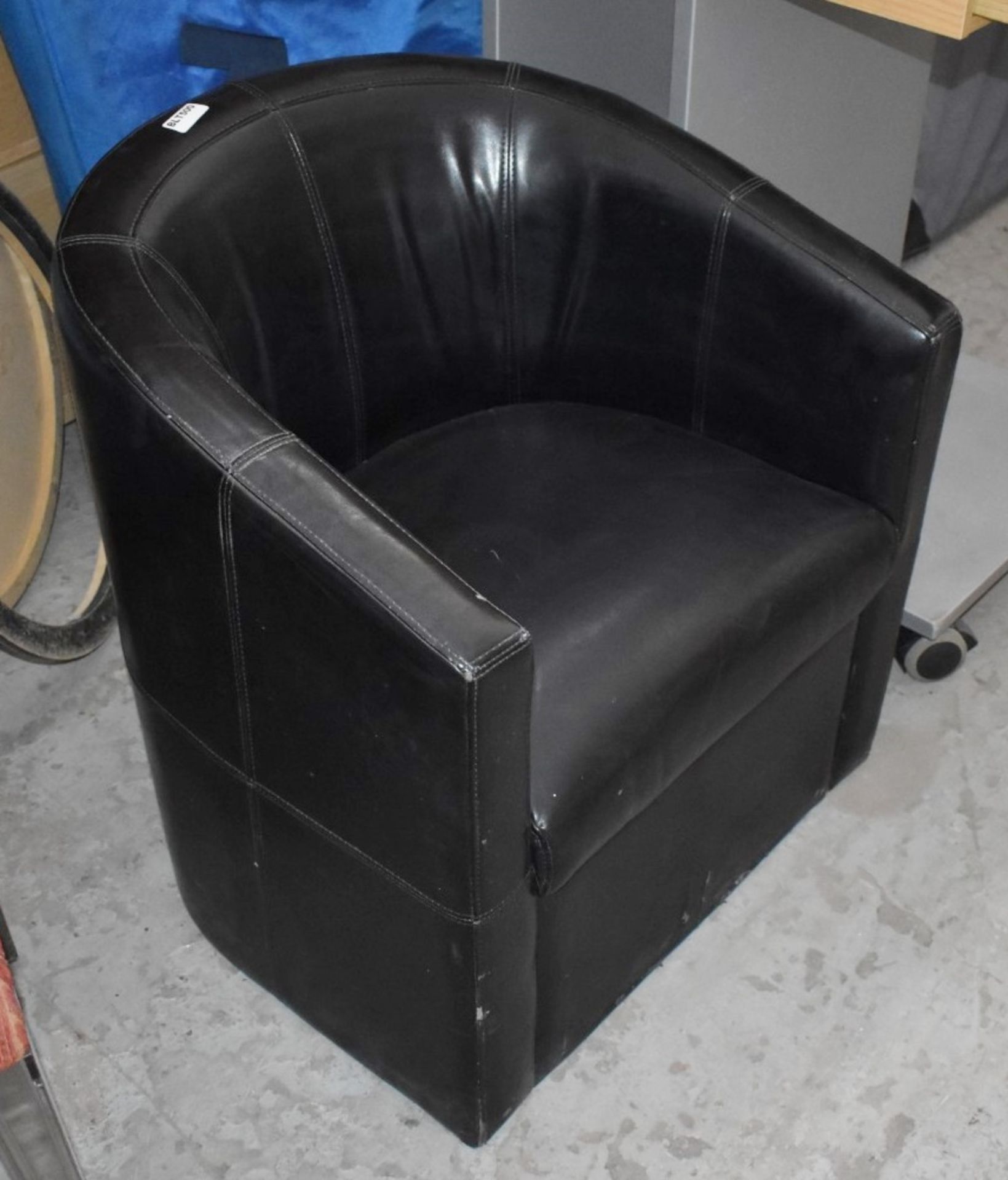 1 x Tub Chair Upholstered in Black Faux Leather - H93 x W68 x D62 cms - Ref BLT500 - CL011 - - Image 2 of 3