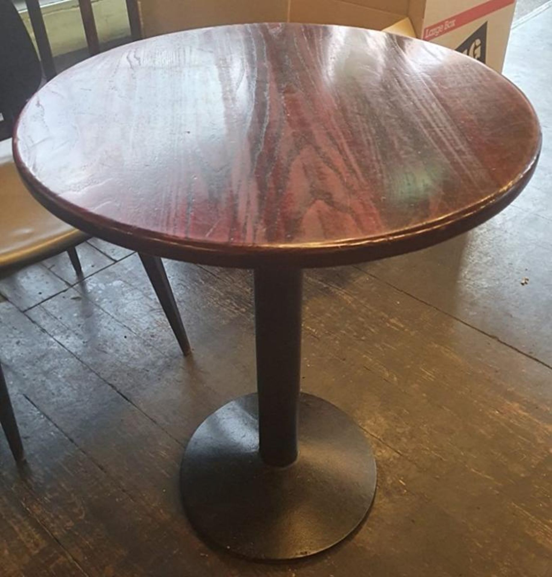 3 x Round Bistro Tables With Cherry Wood Tops - Dimensions: Diameter 61cm, Height 77cm - Recently Ta
