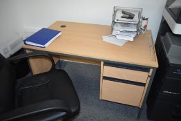 1 x Beech Office Desk With Leather Swivel Office Chair - Approx Dimensions H73 x W120 xD74 cms -