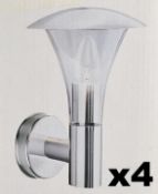 4 x Strand IP44 Stainless Steel Outdoor Wall Light With Clear Polycarbonate Diffuser - Dimensions: 2