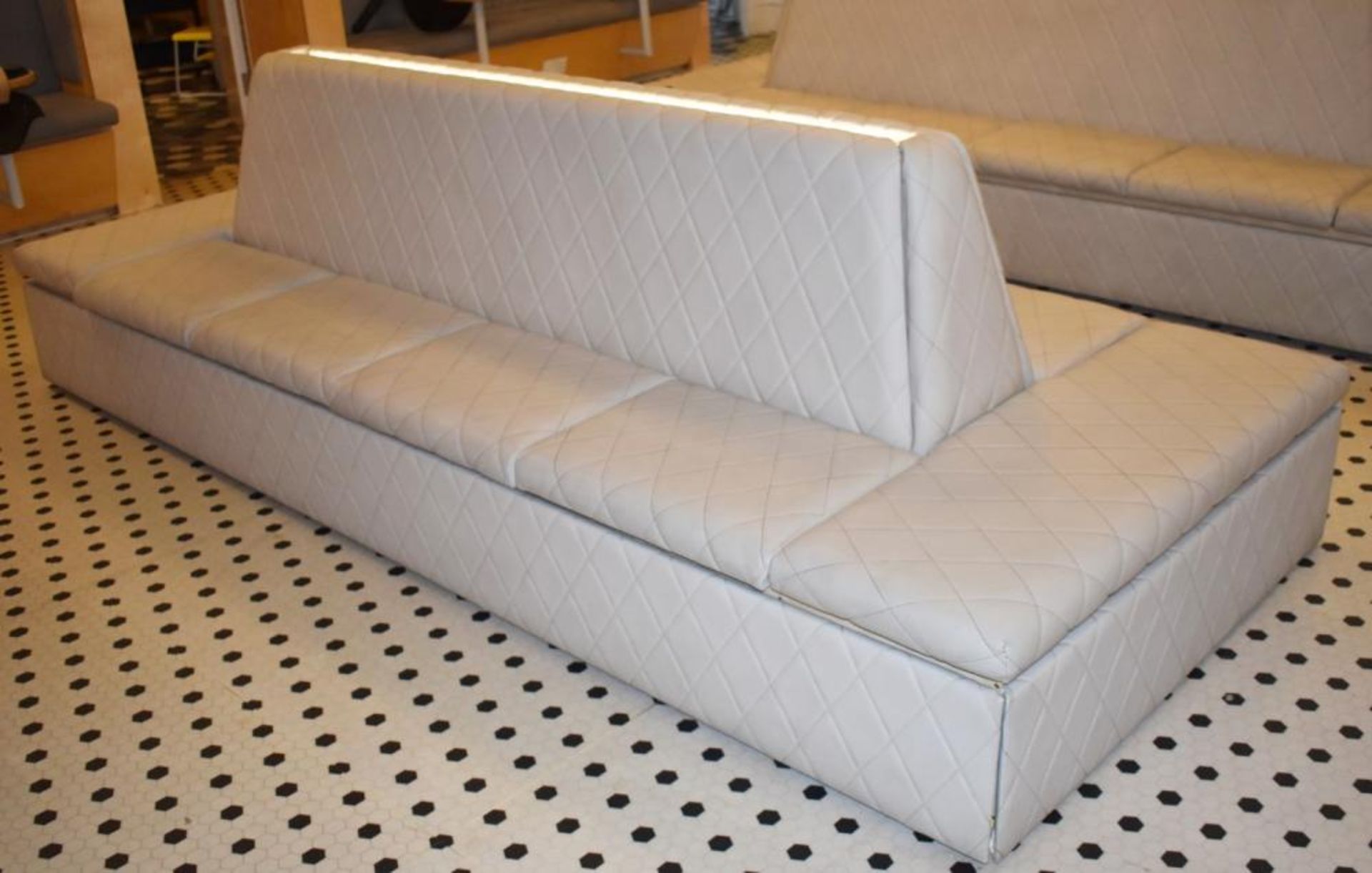 1 x Central Seating Banquette in a Contemporary Diamond Faux Grey Leather - Quality Build With Under