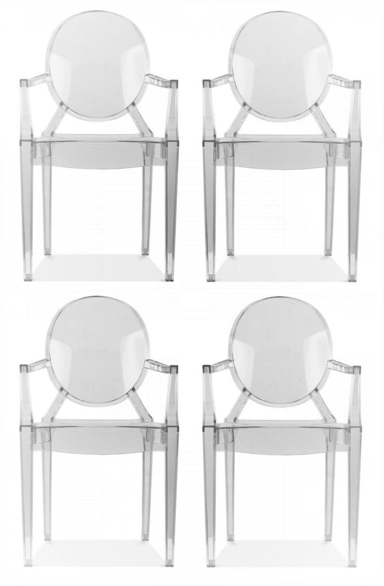 Set of 4 x Chairs Louis Ghost Dining Armchairs - Clear Plastic Dining Chairs in the Style of King