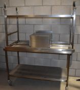 2 x Stainless Steel Prep Tables on Castors - Suitable For Commercial Kitchens - H90 x W140 x D70 cms