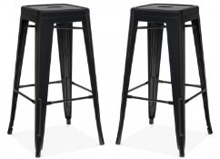 2 x Xavier Pauchard Inspired Industrial Black Bar Stools - Pair of - Lightweight and Stackable -