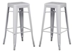 2 x Xavier Pauchard Inspired Industrial White Bar Stools - Pair of - Lightweight and Stackable -