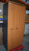 1 x Upright Office Storage Cabinet With Folding Cherry Wood Doors - H183 x W80 cms - CL011 - Ref