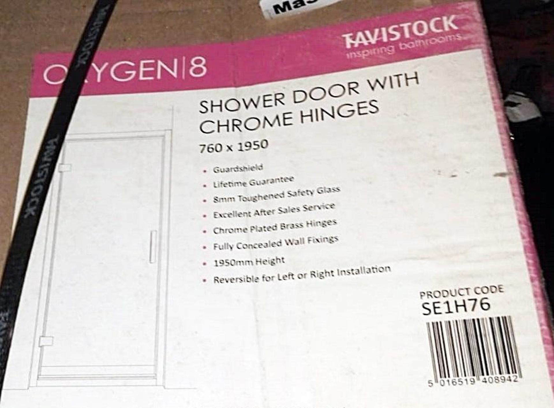 1 x Tavistock 'OXYGEN 8' Shower Door With Chrome Hidges - Dimensions: 760 x 1950mm - Ref: ma359 - Un - Image 2 of 2