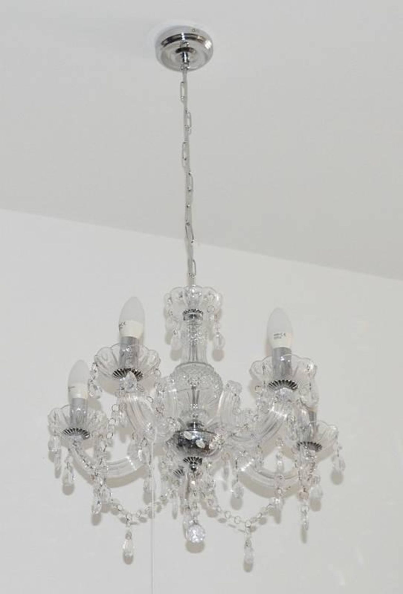 1 x MARIE THERESE Clear 5-Light Chandelier With Clear Acrylic Drops - Product Code 1455-5CL - New Bo