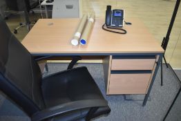 1 x Beech Office Desk With Leather Swivel Office Chair - Approx Dimensions H73 x W120 xD74 cms -