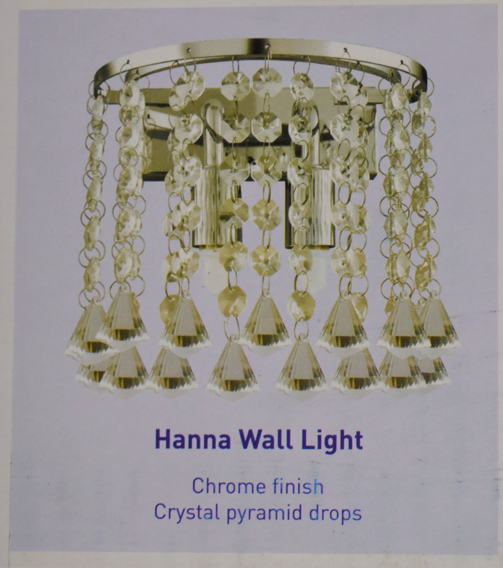 3 x Searchlight Hanna 2 Light Wall Lights in Polished Chrome With Crystal Pyramid Drops - Product
