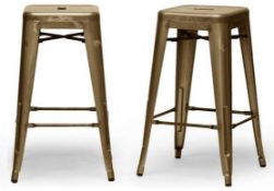 2 x Xavier Pauchard Inspired Industrial Bronze Bar Stools - Pair of - Lightweight and Stackable -