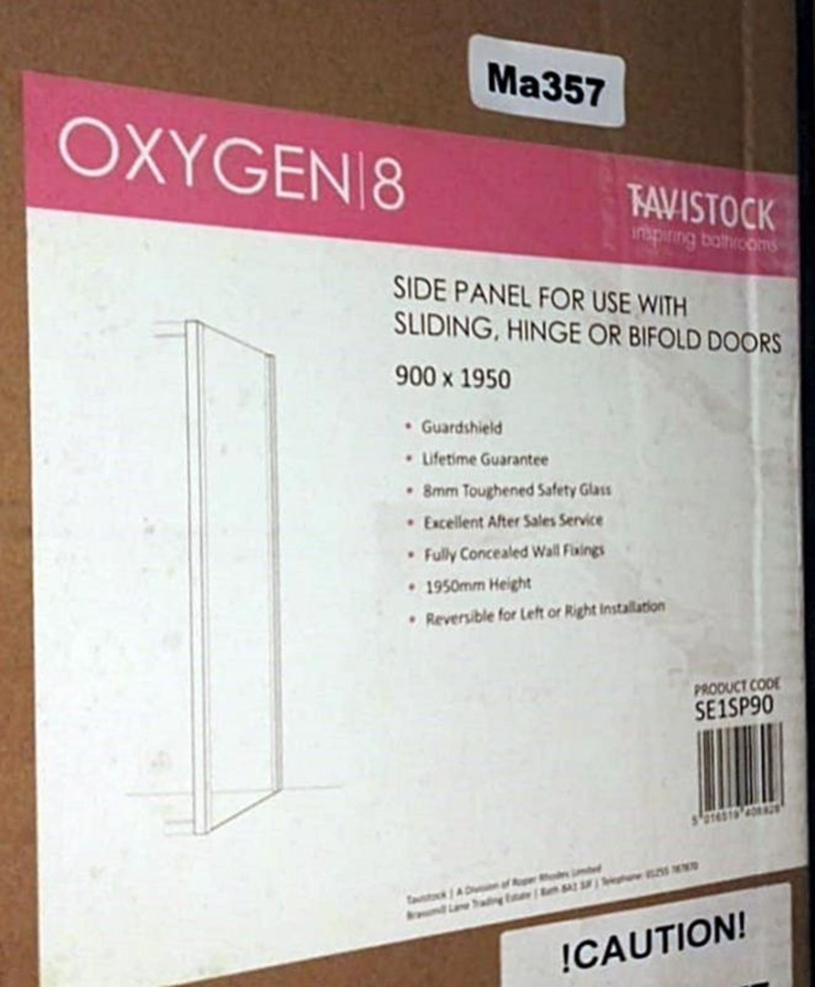 1 x Tavistock 'OXYGEN 8' Side Panel - Dimensions: 900 x 1950 - Ref: ma357B - New / Boxed Stock - CL0 - Image 2 of 2