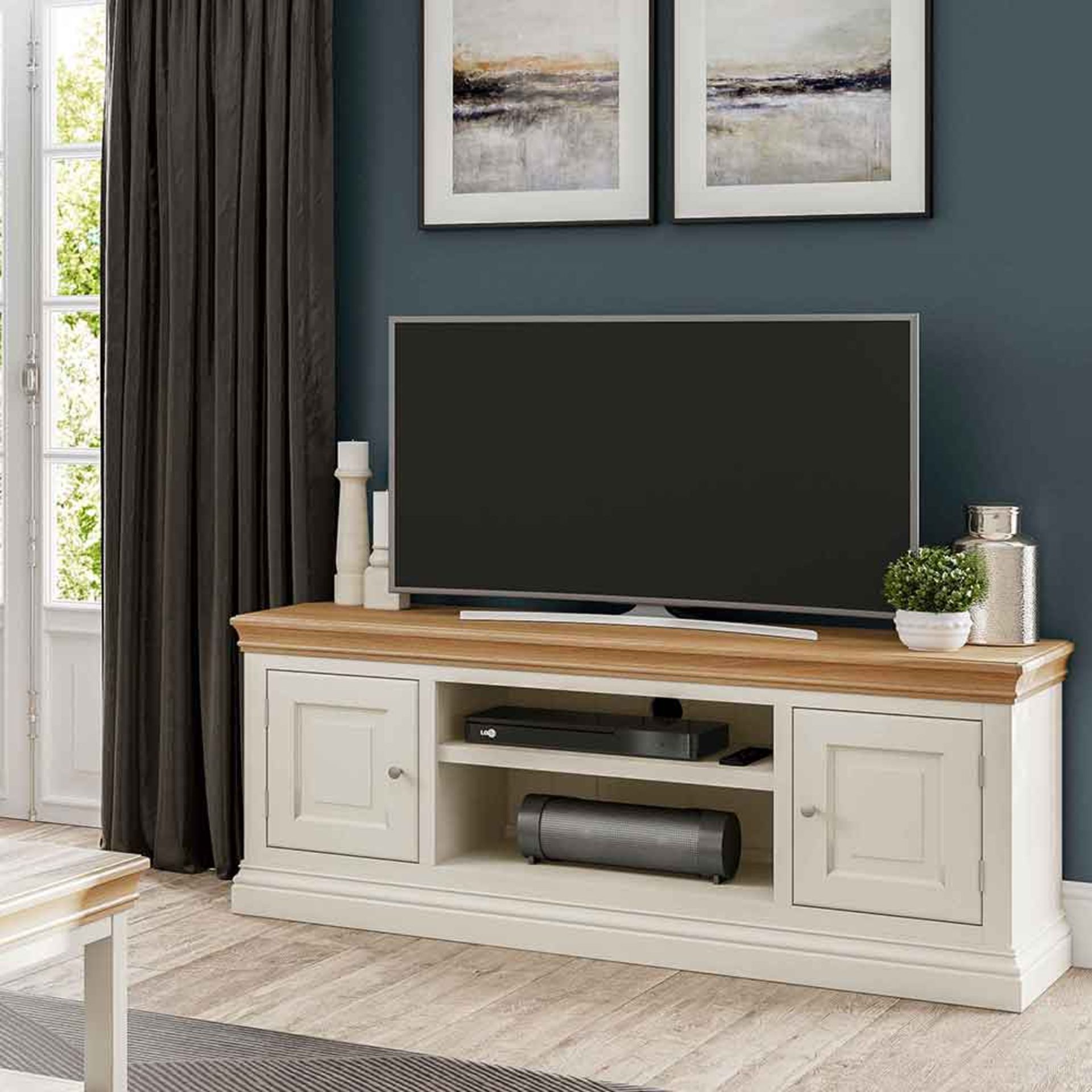 1 x Clement TV Entertainment Unit By Brewers Home - Solid Wood Painted Furniture Finished in Ivory - Image 2 of 3