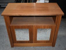 1 x Television Unit /  Storage Cabinet Finished in Walnut With Mirrored Doors - H77 x W92 x D46