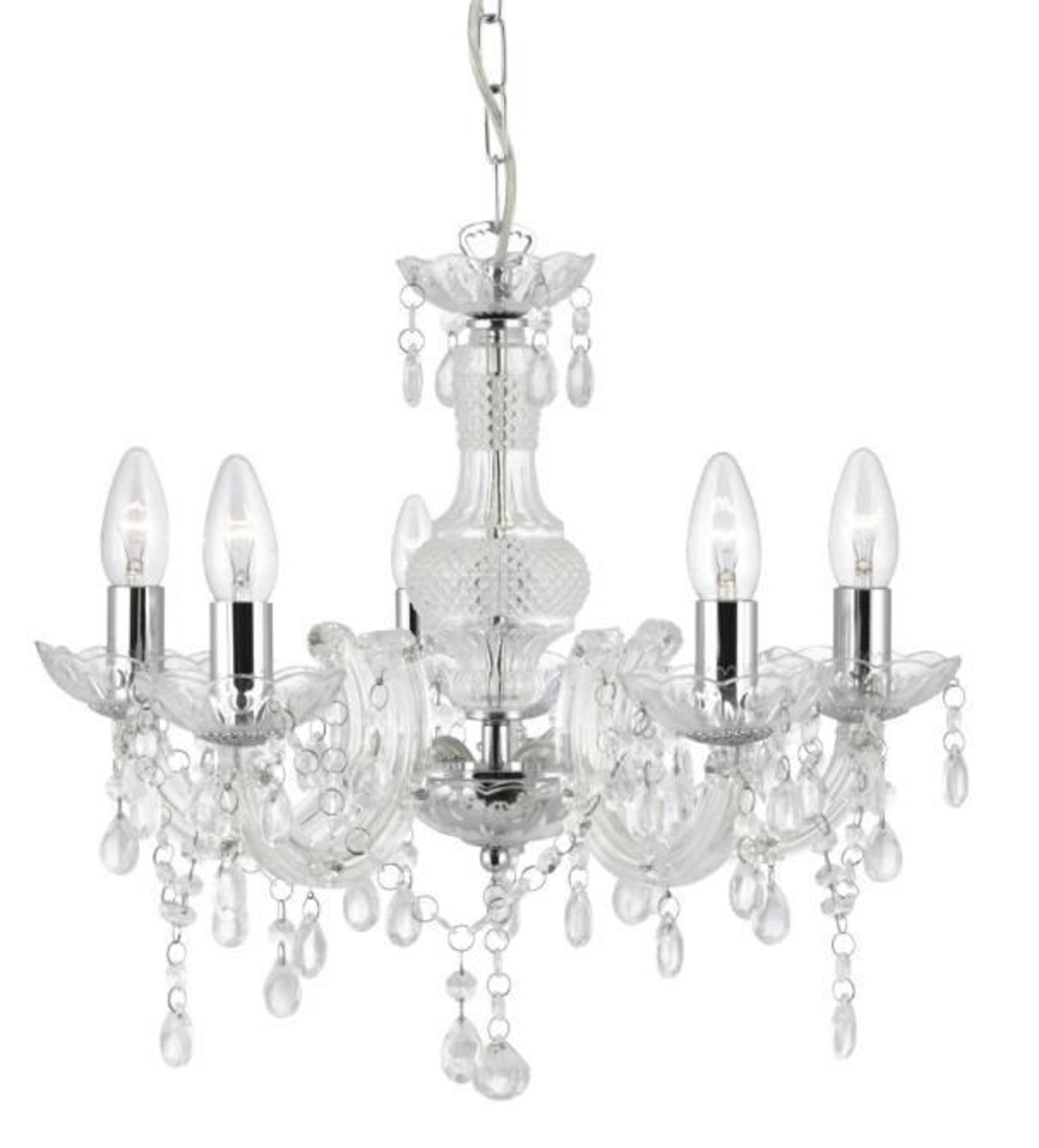1 x MARIE THERESE Clear 5-Light Chandelier With Clear Acrylic Drops - Product Code 1455-5CL - New Bo - Image 4 of 4