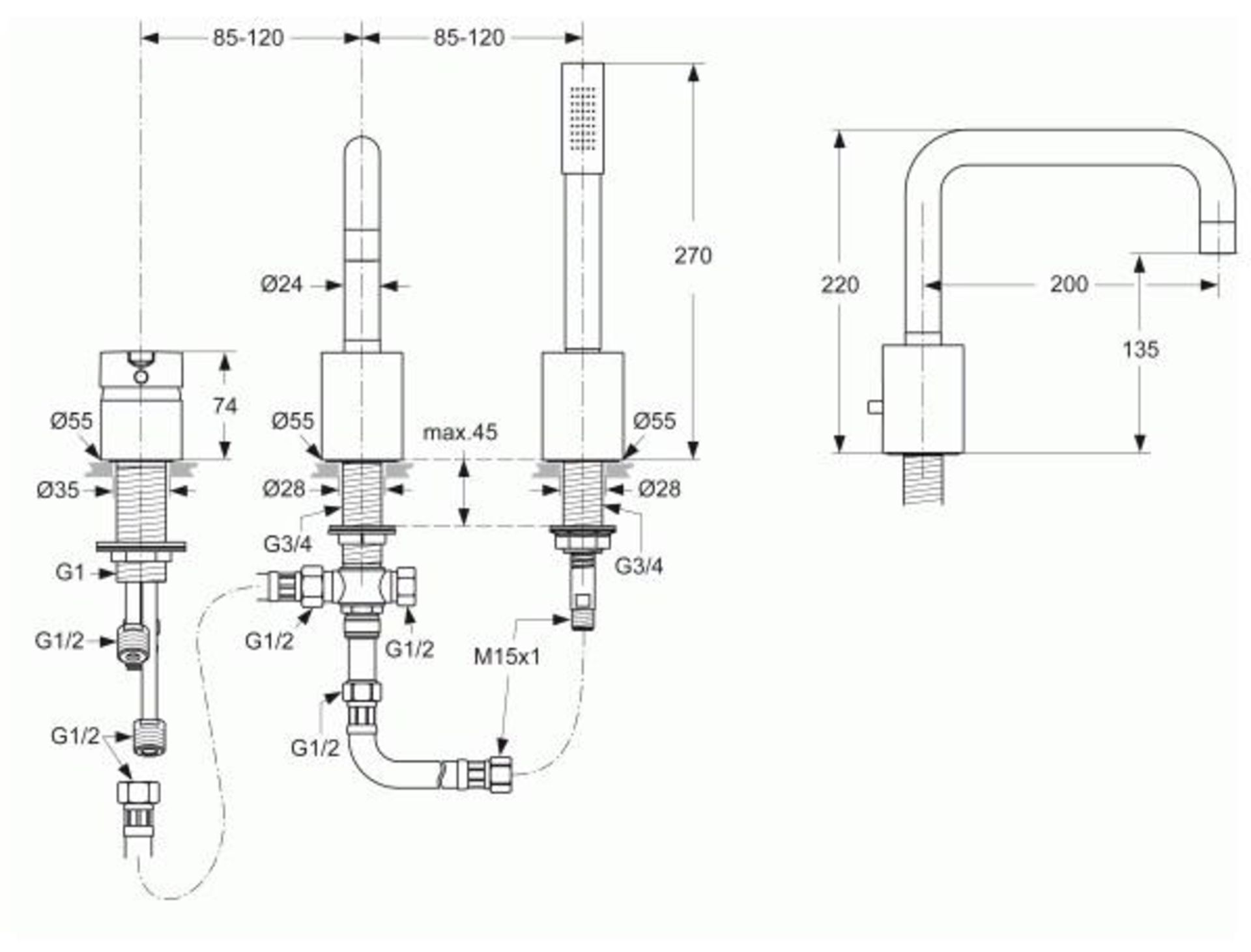 1 x Ideal Standard JADO "Neon" 3-Hole Bath Shower Mixer With Integrated Manual Diverter (A5584AA) - - Image 7 of 12