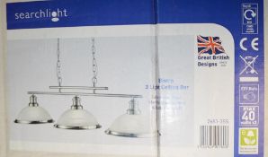 1 x Bistro Satin Silver 3 Light Ceiling Bar Pendant With Marble Glass Shades - New Boxed Stocked - C