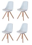 Set of 4 x Contemporay Turner Dining Chairs in White - Mid Century Design With Deep Seats, Seat