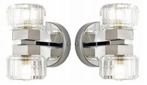 2 x Spa Bathroom Lighting Octan Twin Light Wall Lights - Chrome With Glass Shades - Product Code