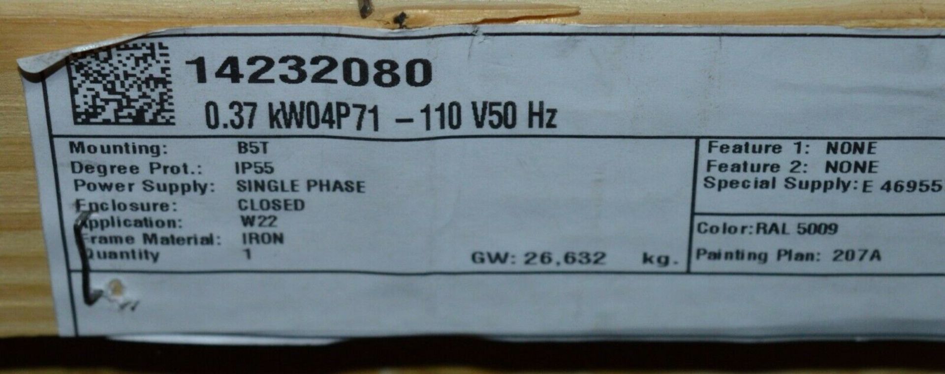 1 x Weg W22 110v IP55 Single Phase Electric Motor - Brand New and Boxed - CL295 - Location: - Image 3 of 7