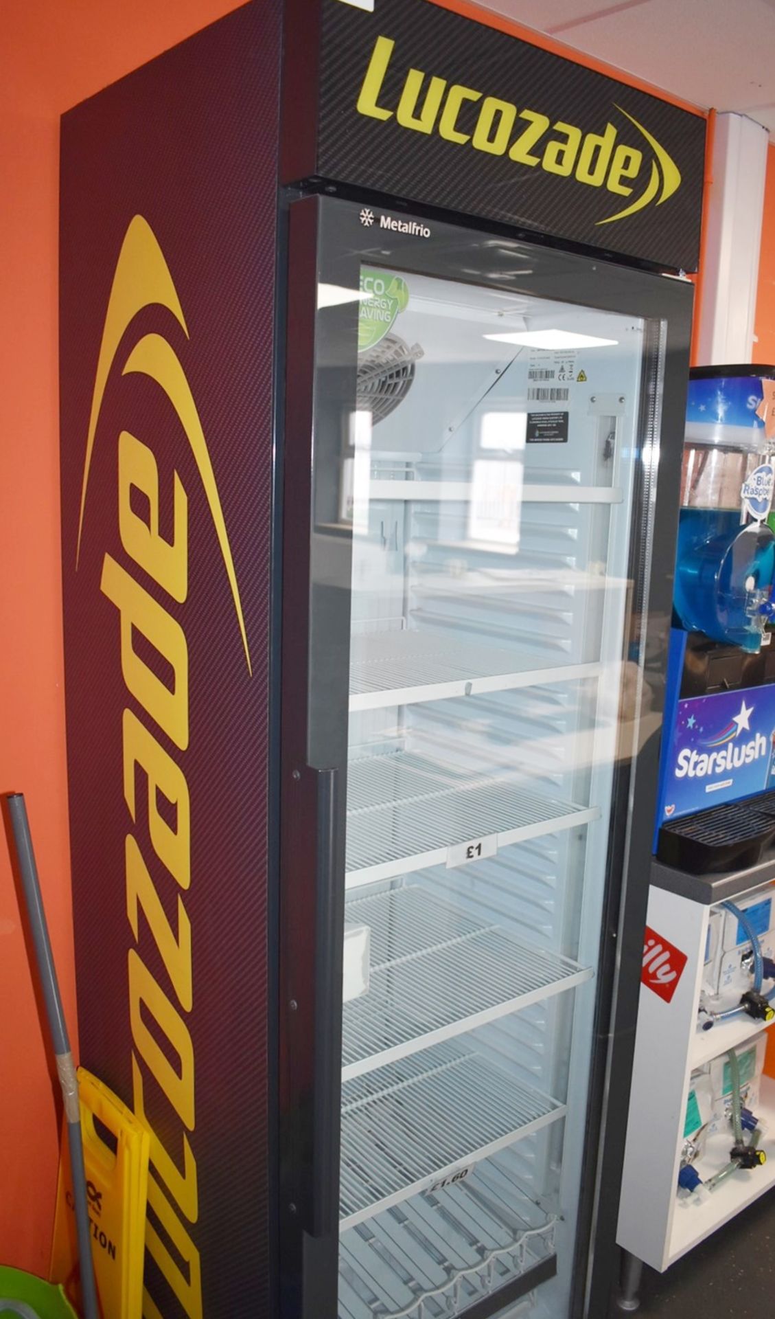 1 x Lucozade Upright Showcase Illuminated Drinks Chiller By Metalfrio - 230v - H200 x W61 x D59 - Image 5 of 10