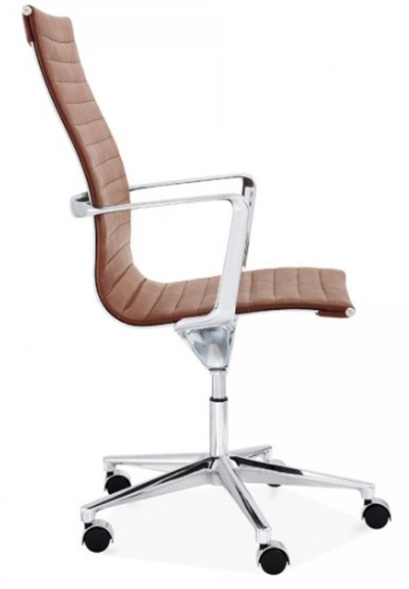 1 x LINEAR Eames-Inspired Ribbed High Back Office Swivel Chair In Brown Leather- New / Unboxed Stock - Image 5 of 5