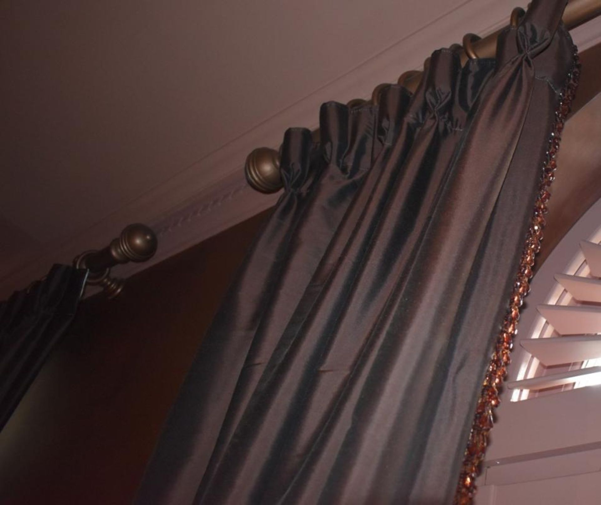 2 x Pairs Of Premium Lined Living Room Curtains With Beaded Detailing And Tie Backs - Includes Poles - Image 5 of 6