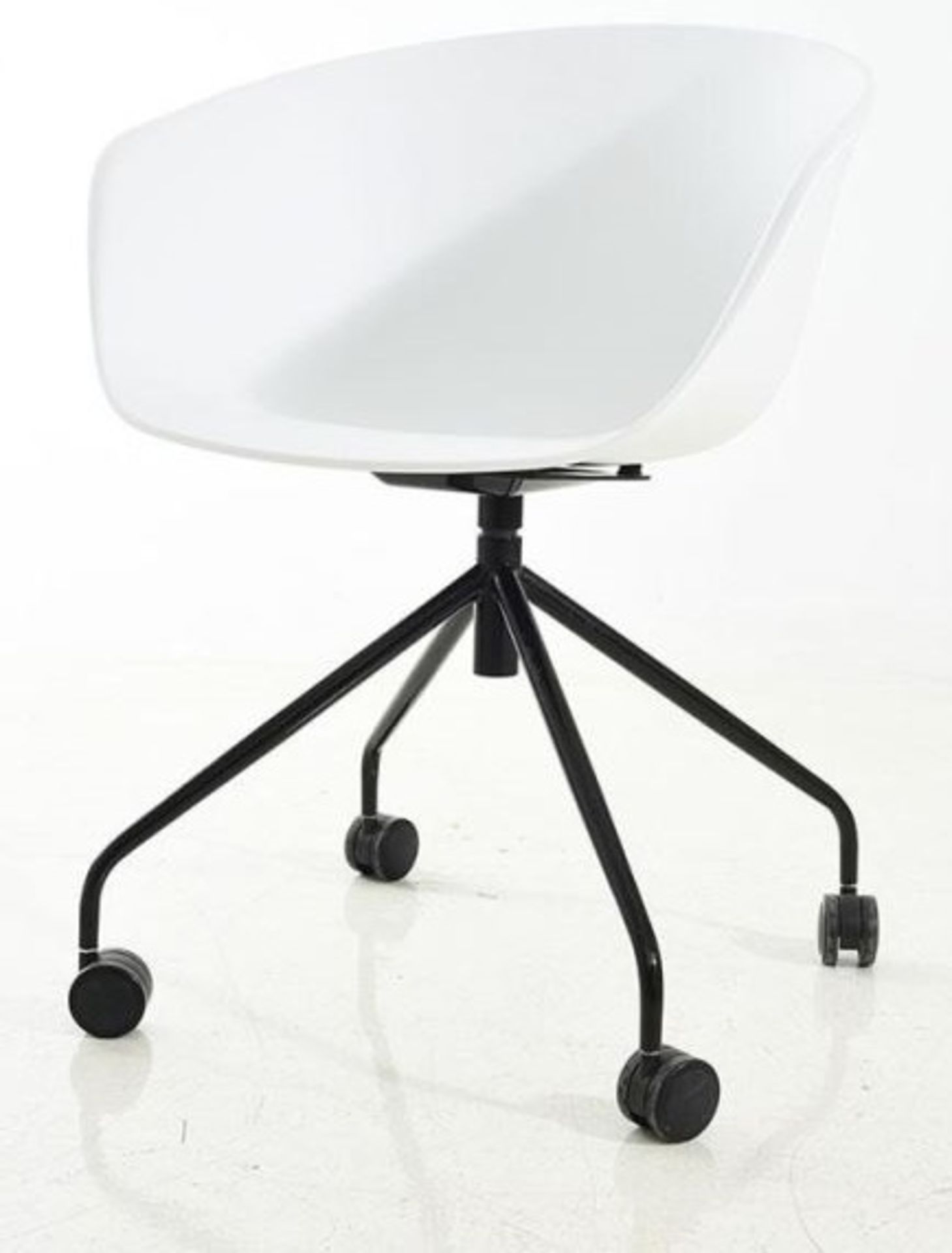 A Pair Of Exquisitely Designed Office Swivel Chairs On Castors - Color: White Seat / Black Base - Image 3 of 4